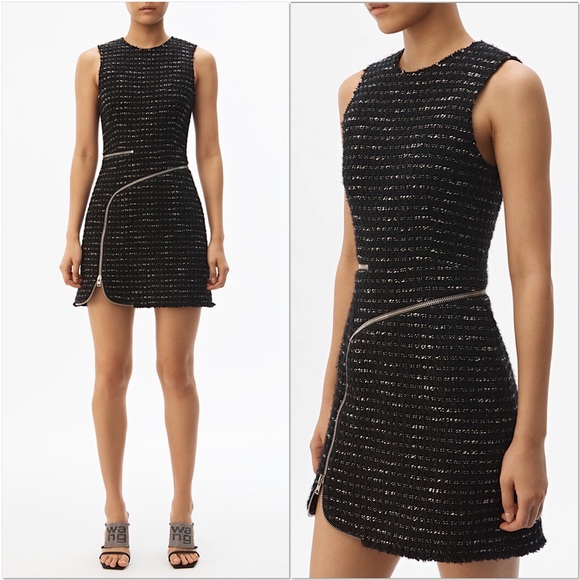 Alexander Wang Tweed DRESS WITH CURVED ZIPPER $895 6